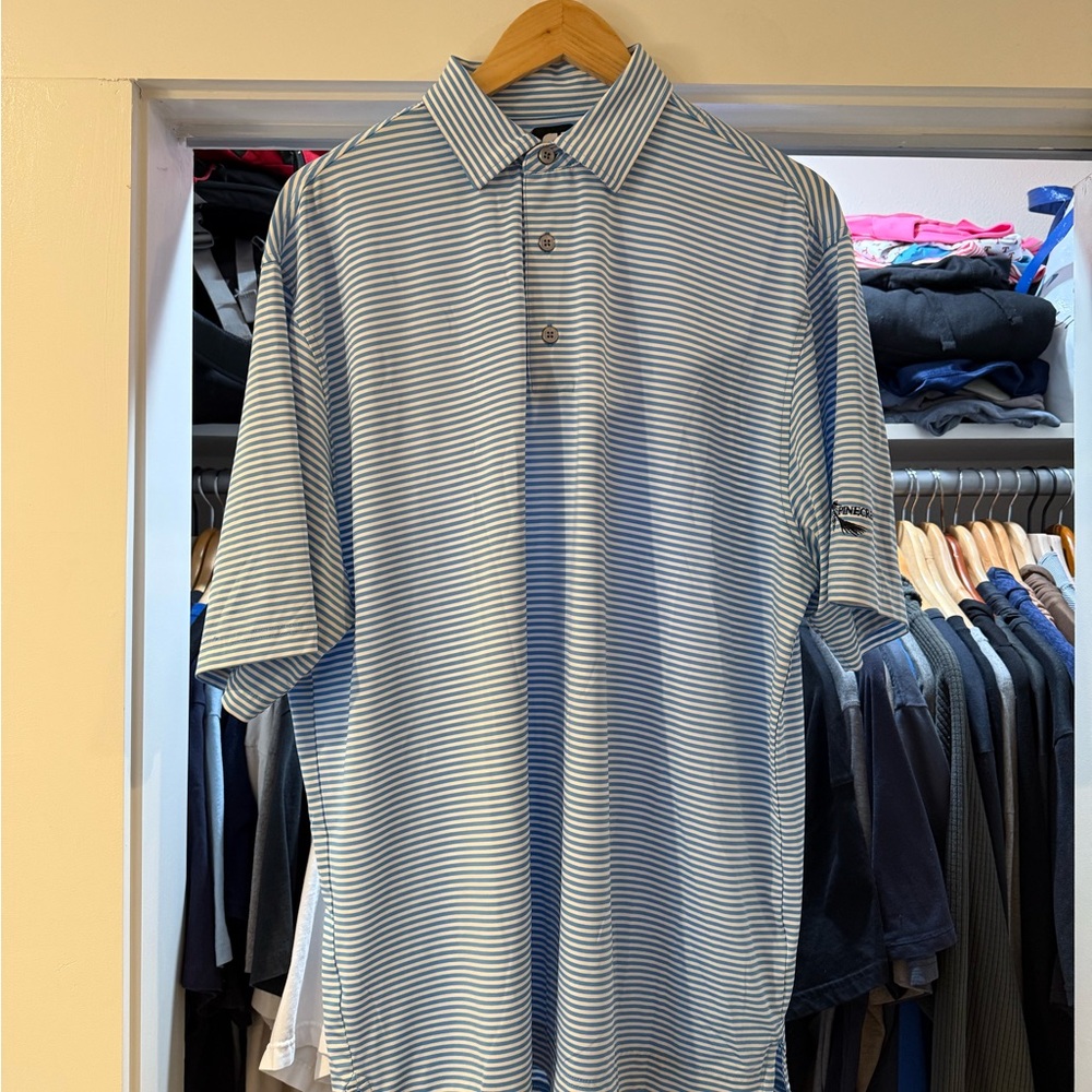 FootJoy Light Blue and White Striped Polo Shirt